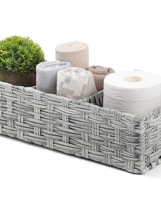 Other - Larger Compartments] Toilet Tank Topper Paper Basket - Multiuse Hand Woven Plast